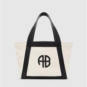 ANINE BING Cara Tote in Natural Canvas & Black Womens Bag Purse